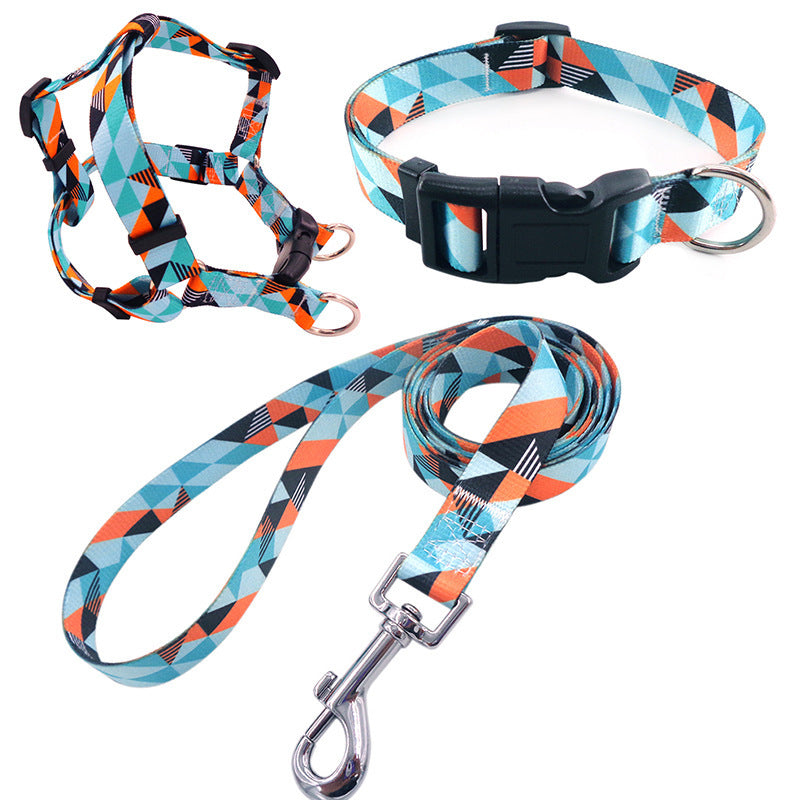 Collar para perro impreso en colores, incluye arnés collar y cuerda de paseo.