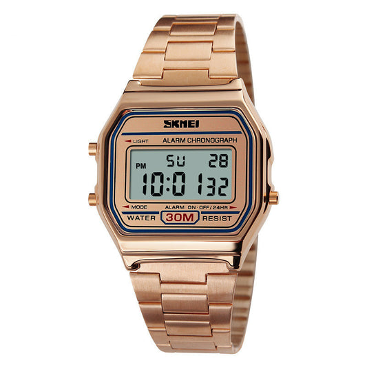 Reloj electrónico de acero para hombres, reloj ligero de mano estilo retro.