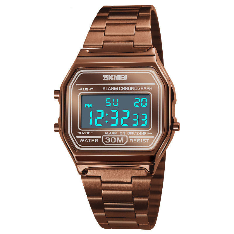 Reloj electrónico de acero para hombres, reloj ligero de mano estilo retro.