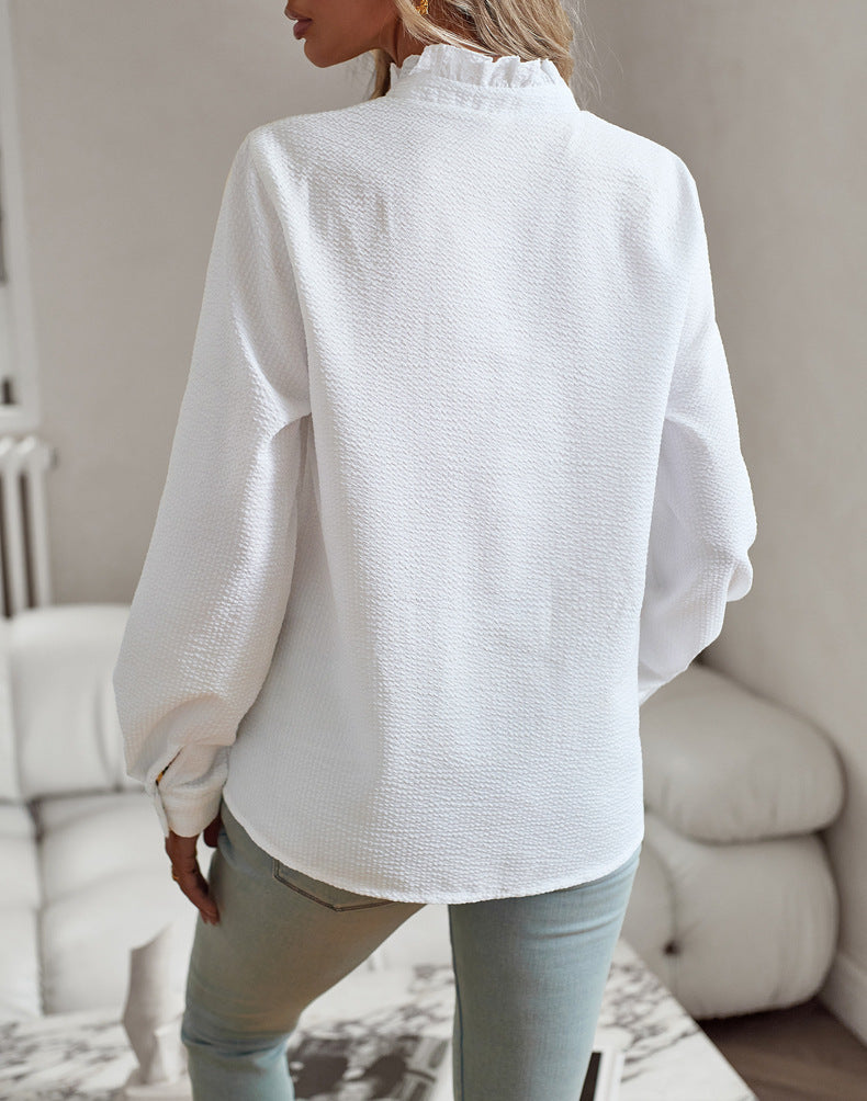 Blusa de Mujer Elegante | Camisa Casual de Manga Larga a Rayas con Volantes y Botones