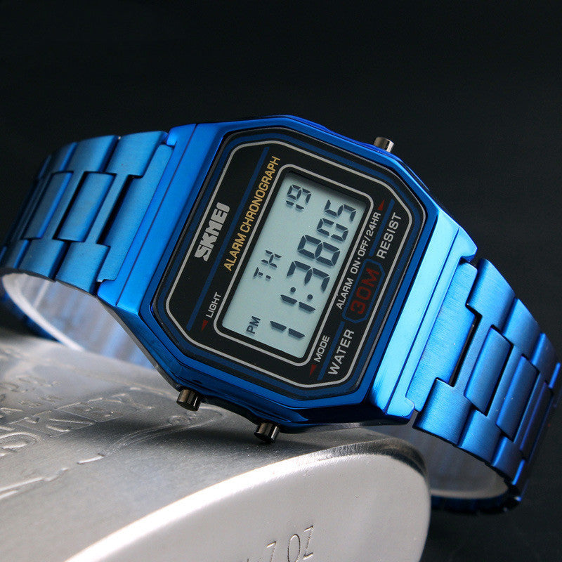 Reloj electrónico de acero para hombres, reloj ligero de mano estilo retro.