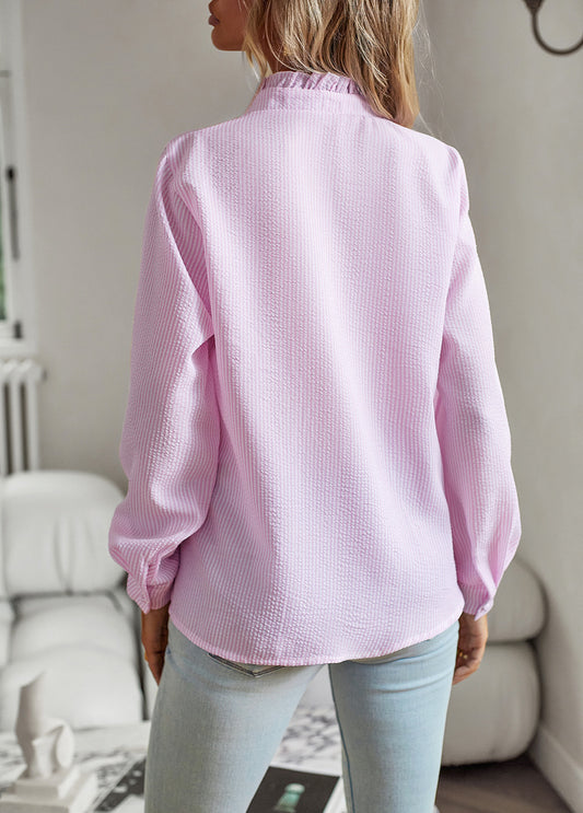 Blusa de Mujer Elegante | Camisa Casual de Manga Larga a Rayas con Volantes y Botones