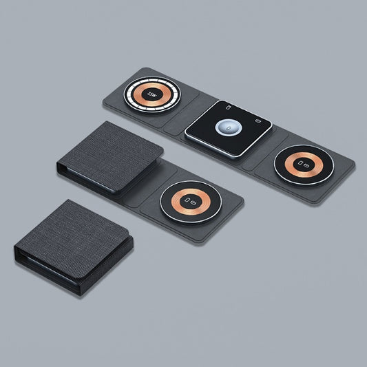 Estación de carga inalámbrica magnética plegable 3 en 1 para iPhone — Carga rápida transparente para iWatch y AirPods.”