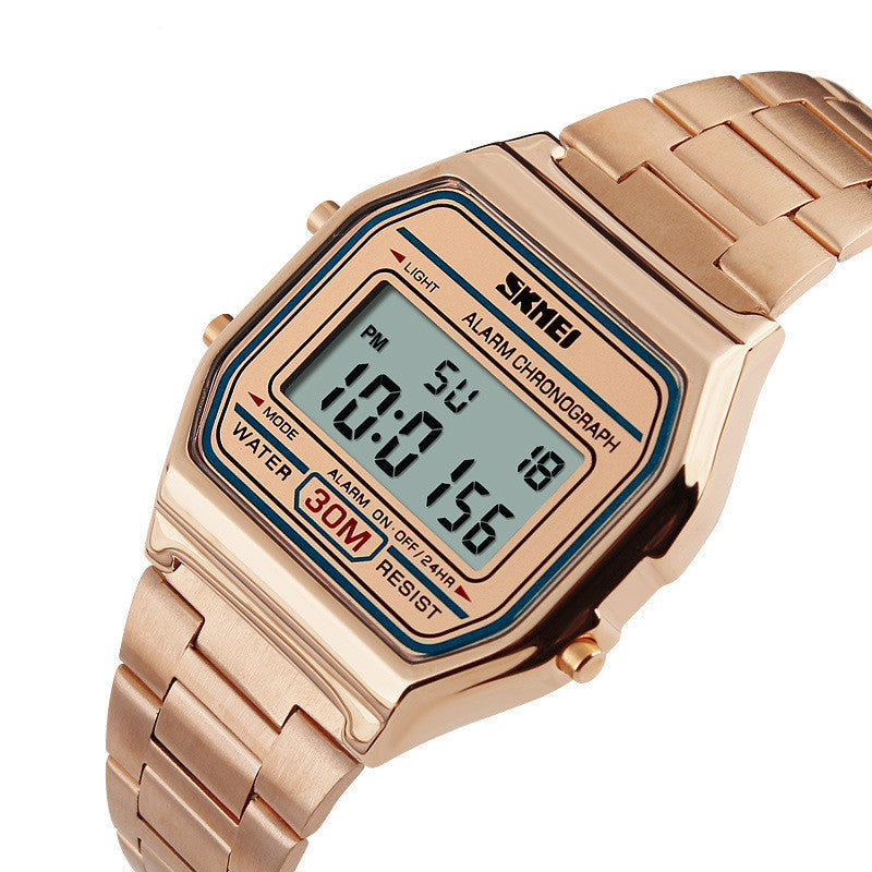 Reloj electrónico de acero para hombres, reloj ligero de mano estilo retro.