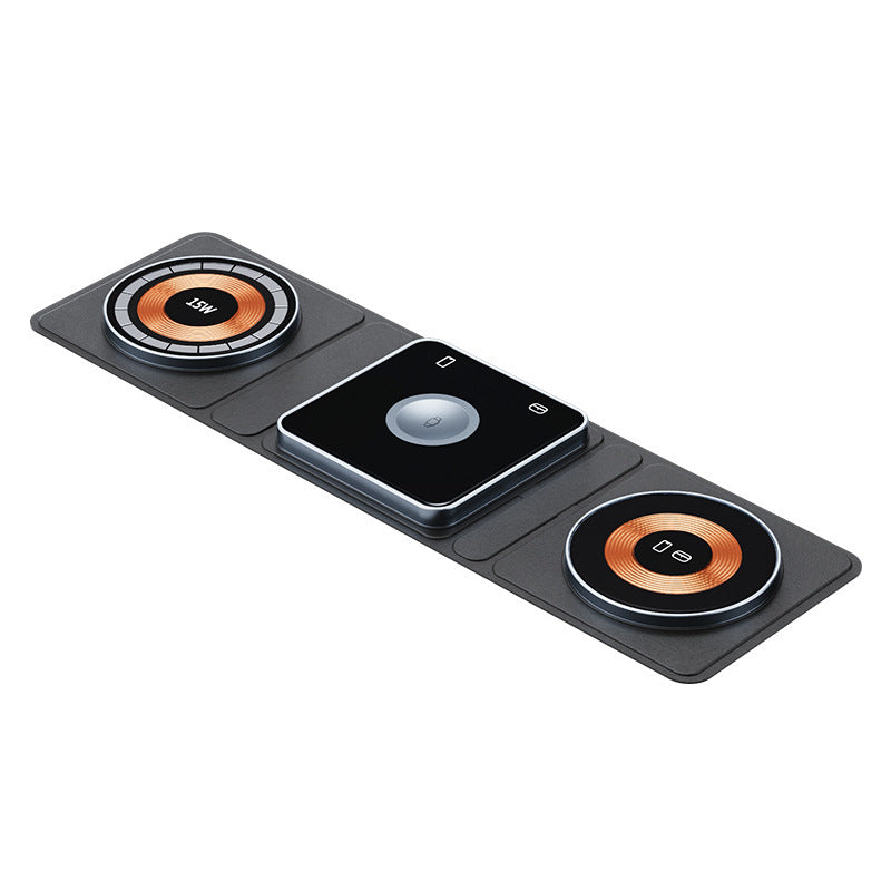 Estación de carga inalámbrica magnética plegable 3 en 1 para iPhone — Carga rápida transparente para iWatch y AirPods.”
