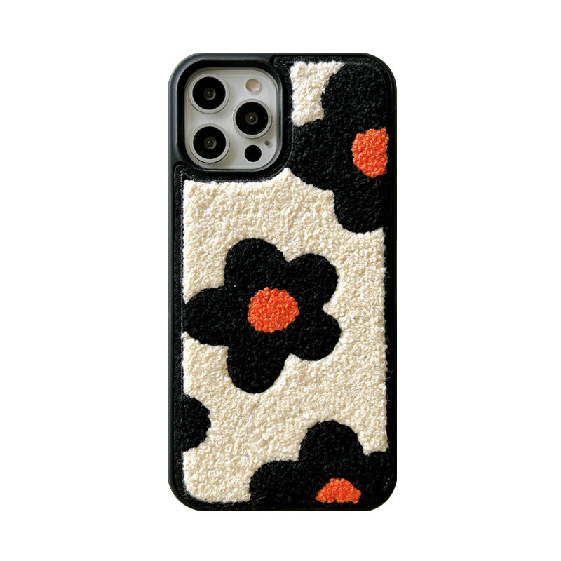 Las flores de felpa son adecuadas para fundas de teléfono móvil para damas en otoño e invierno.