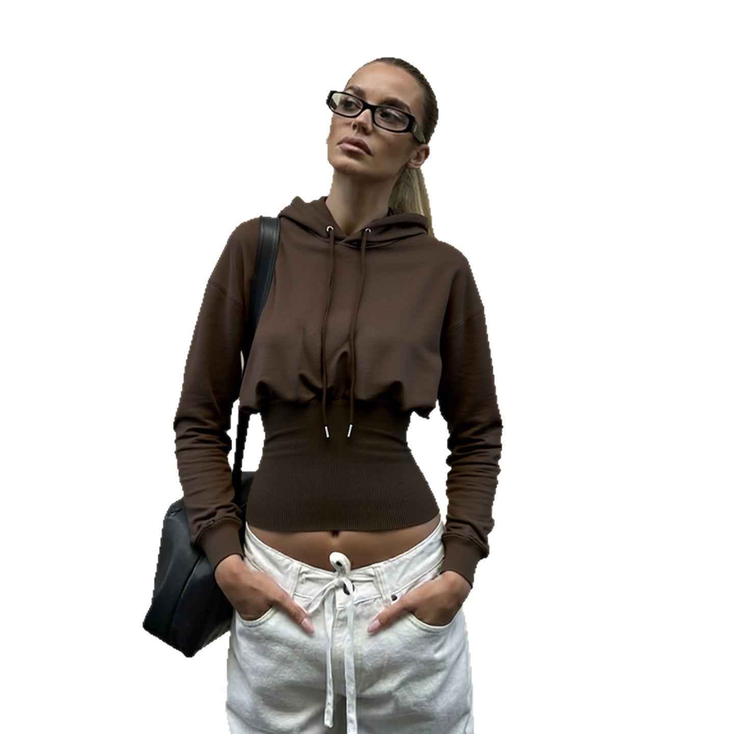 High Street American Idle Style Elastic Waist-tightening Hooded Jacket