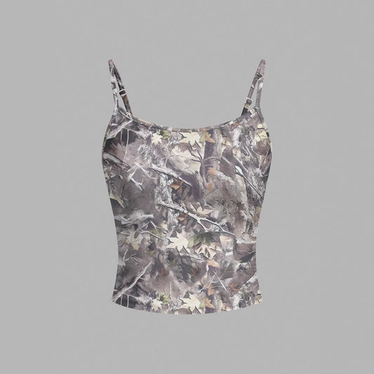 Top de ropa de verano para mujer Tweet Tube impreso Top Retro Spaghetti Straps