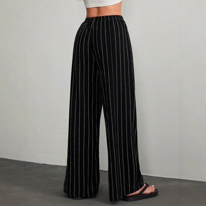 Women's Striped Drawstring Elastic Waist Casual Pants