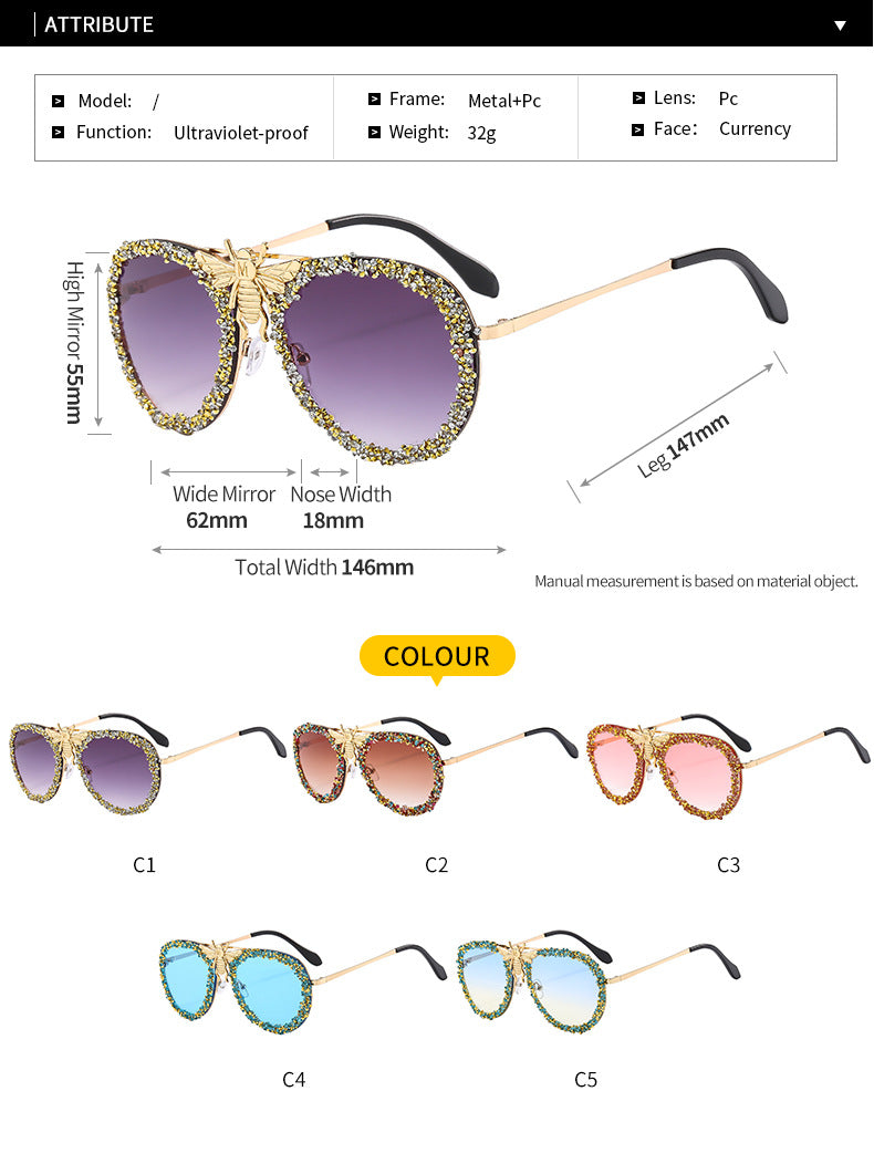 Gafas de sol de abeja Diamante Retro Metal