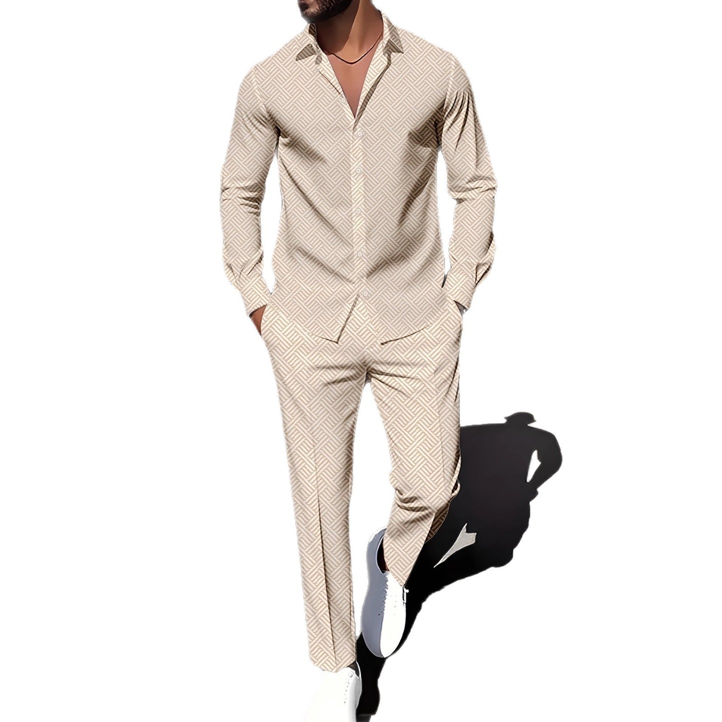 Primavera y otoño con una impresión de grano cuadrado a cuadros de otoño cómodo traje básico para hombres