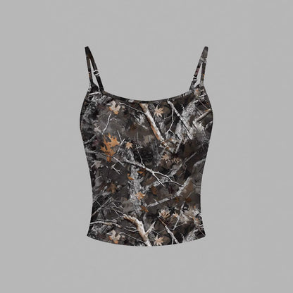 Top de ropa de verano para mujer Tweet Tube impreso Top Retro Spaghetti Straps