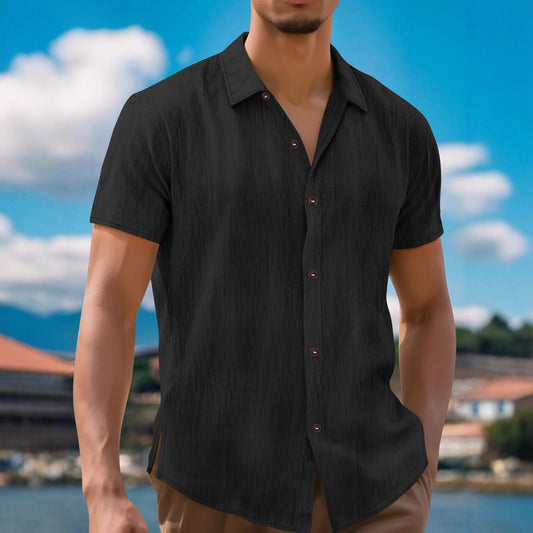 Camisa de manga corta de moda de lino para hombre
