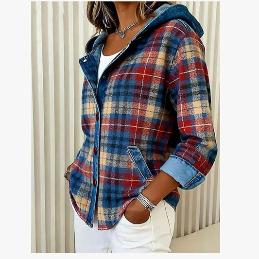 Women's Fashion Plaid Color-blocking Coat