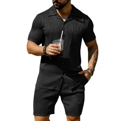 Patrón de onda para hombres Casual Transpirable Solid Color Short Sleve Short Sleit