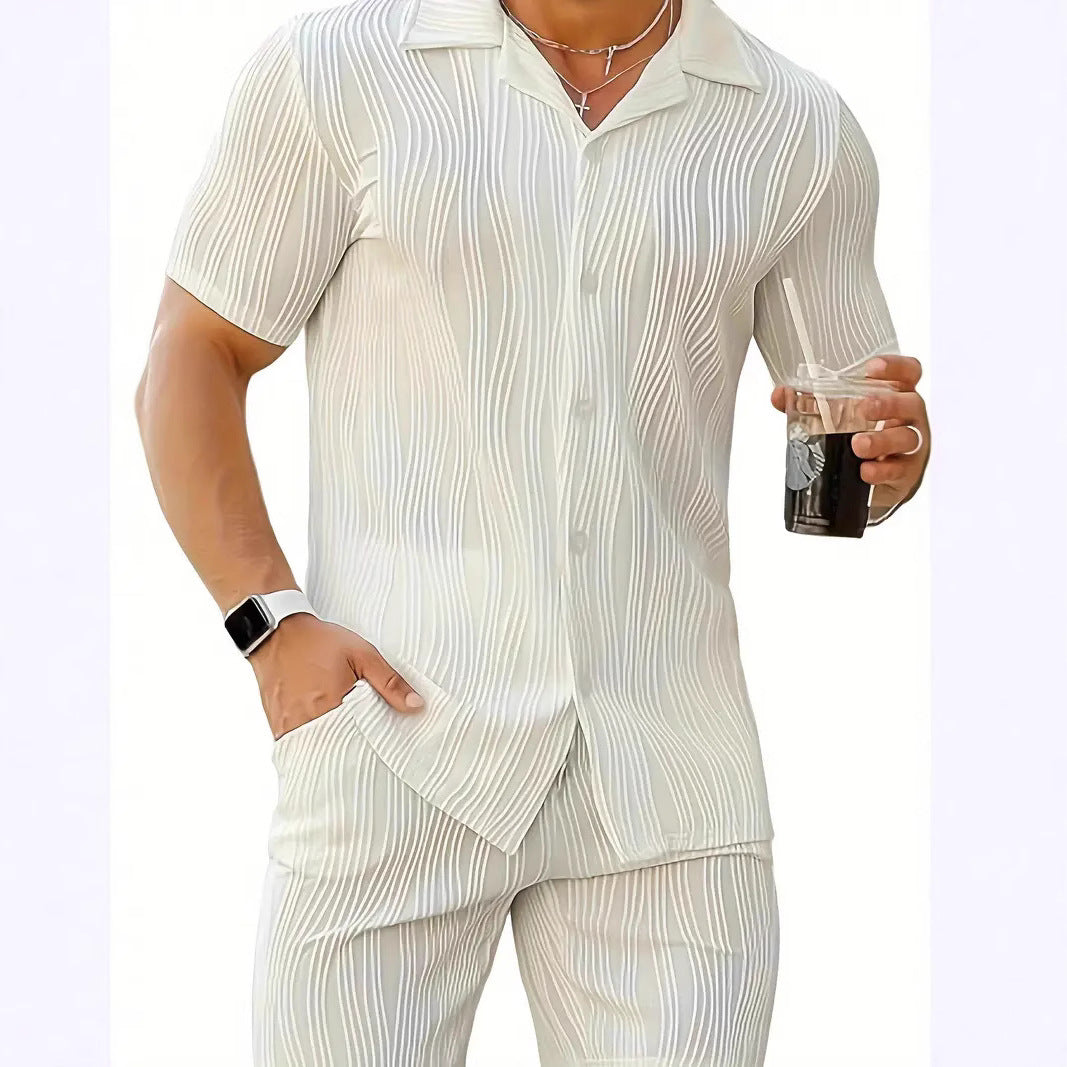 Patrón de onda para hombres Casual Transpirable Solid Color Short Sleve Short Sleit