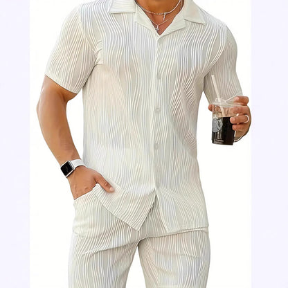 Patrón de onda para hombres Casual Transpirable Solid Color Short Sleve Short Sleit