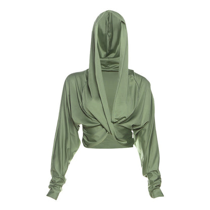 V-neck Sexy Slim Fit Midriff-baring Women's Long-sleeved Top