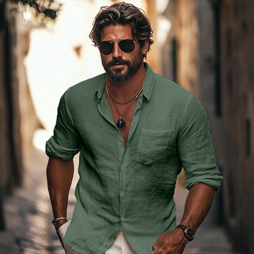 Camisa de hombre, bolsillo chino transpirable de manga larga