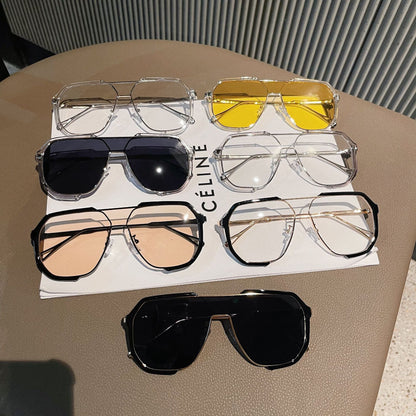 Moda doble viga integrada gafas de sol de decoración de marcos grandes gafas lisas