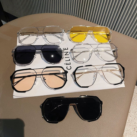 Moda doble viga integrada gafas de sol de decoración de marcos grandes gafas lisas