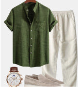 Cuello de soporte para hombre Camisa de manga corta de cola digital de moda ajustada delgada