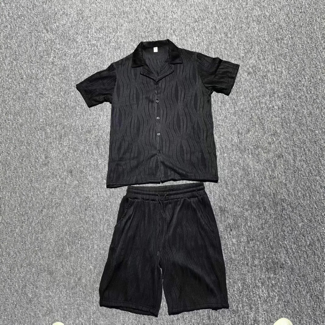 Patrón de onda para hombres Casual Transpirable Solid Color Short Sleve Short Sleit