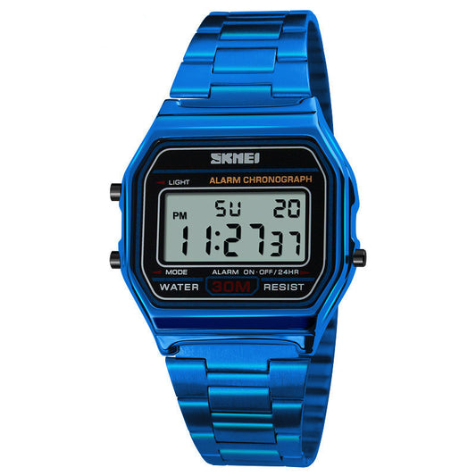 Reloj electrónico de acero para hombres, reloj ligero de mano estilo retro.