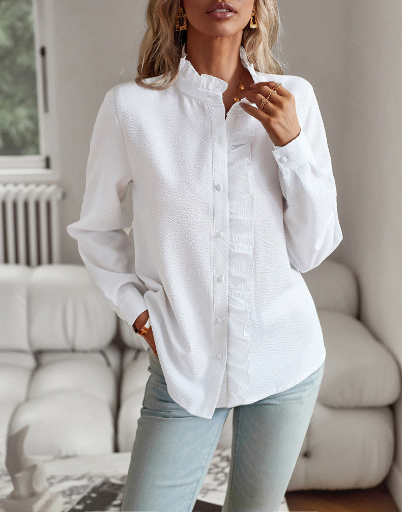 Blusa de Mujer Elegante | Camisa Casual de Manga Larga a Rayas con Volantes y Botones