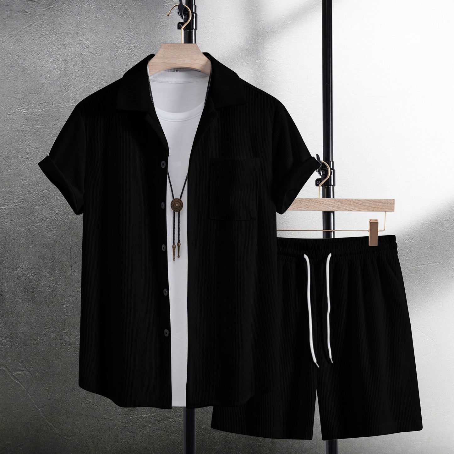 Camisa casual de verano Traje de pantalones de playa de manga corta