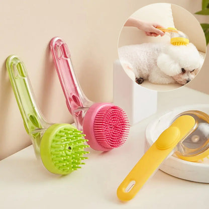 Cepillo para perros, gatos o mascotas,cepillo de limpieza de baño para mascotas..cepillo de baño de mascotas de mango largo. Aseo versátil con recipiente de champú de jabón para facilitar el rellenado.