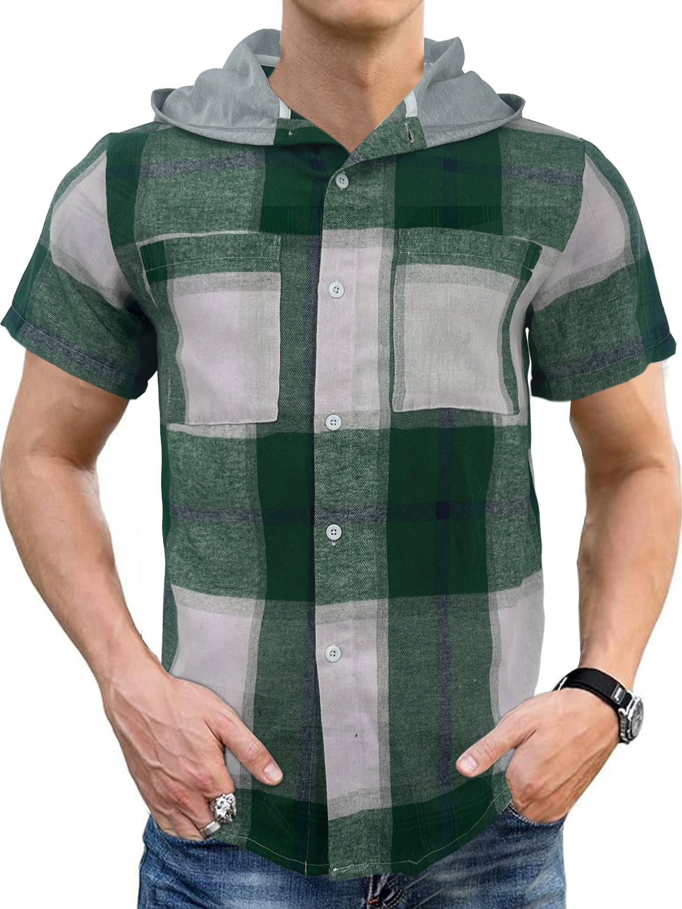 Camisa a cuadros de manga corta casual