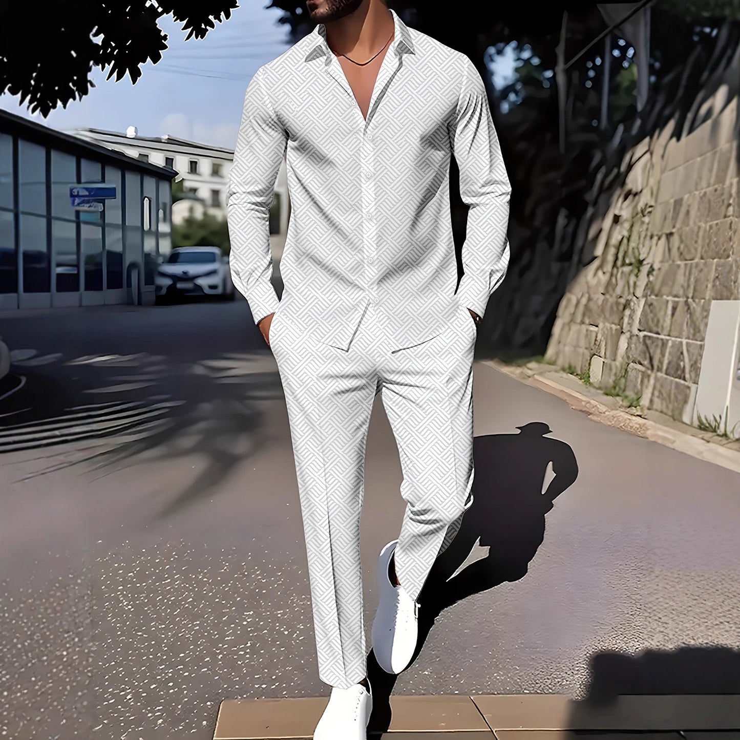 Primavera y otoño con una impresión de grano cuadrado a cuadros de otoño cómodo traje básico para hombres