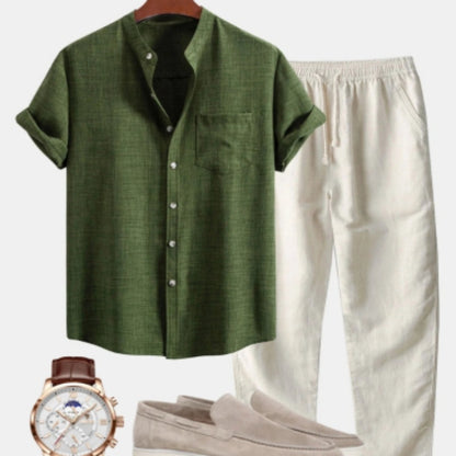 Cuello de soporte para hombre Camisa de manga corta de cola digital de moda ajustada delgada