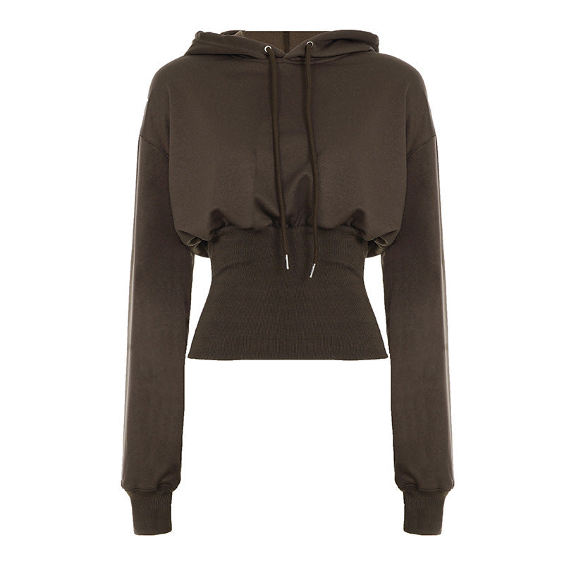High Street American Idle Style Elastic Waist-tightening Hooded Jacket